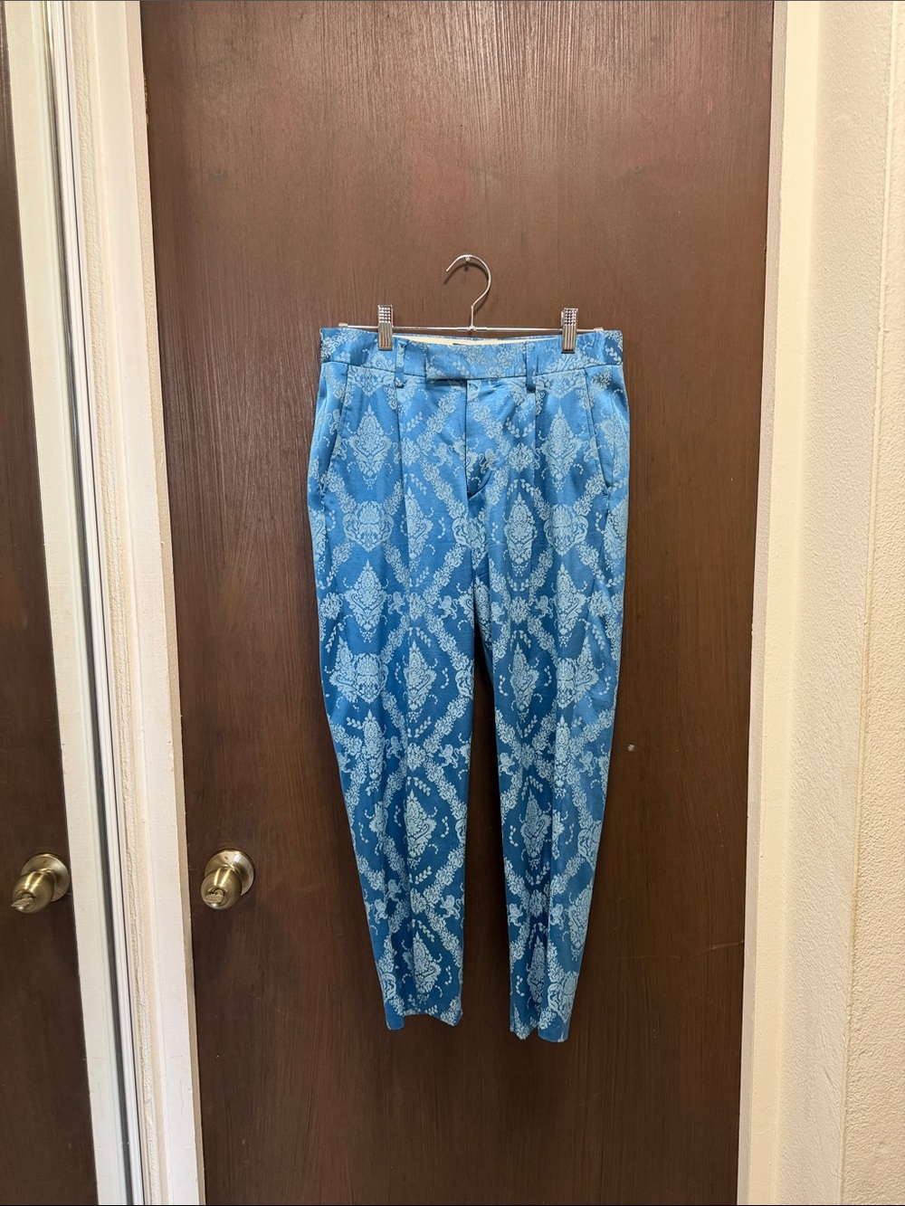 ASOS Blue Damask Print Tapered Trousers